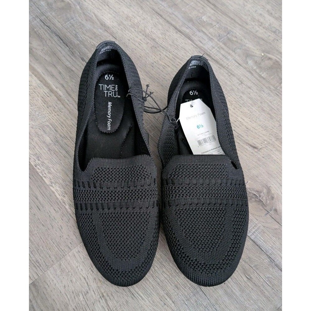 Time and Tru Black Women's TT Knit Loafers Memory Foam Size 6 1/2 New With Tags